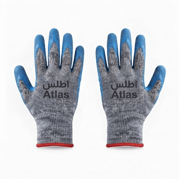 دستکش کار اطلس روکش لاتکس چروک آبی