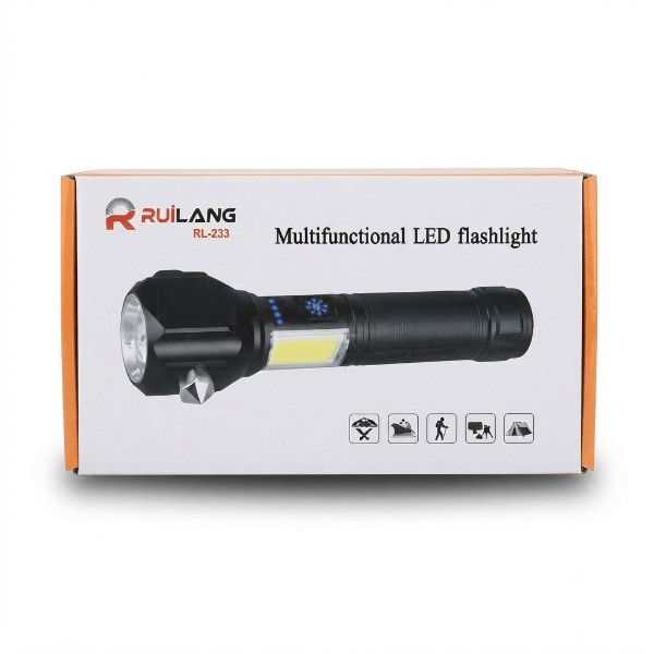 جعبه و بستهبندی اصلی چراغ قوه چندکاره RUILANG RL 233